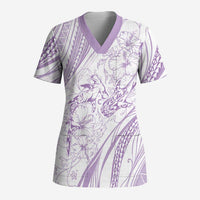 Sharks Couple Dreamy Polynesians Floral Sea Scrub Top Lilac - Polynesian Pride