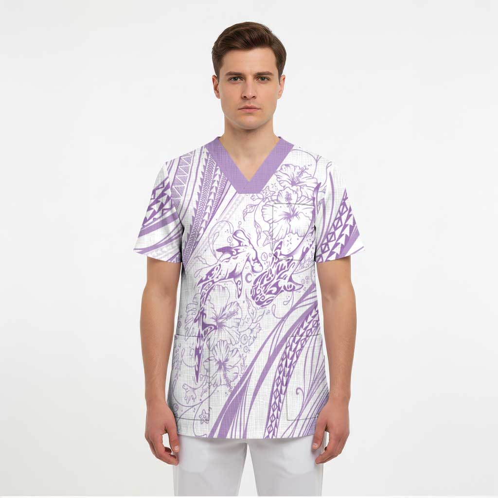 Sharks Couple Dreamy Polynesians Floral Sea Scrub Top Lilac - Polynesian Pride