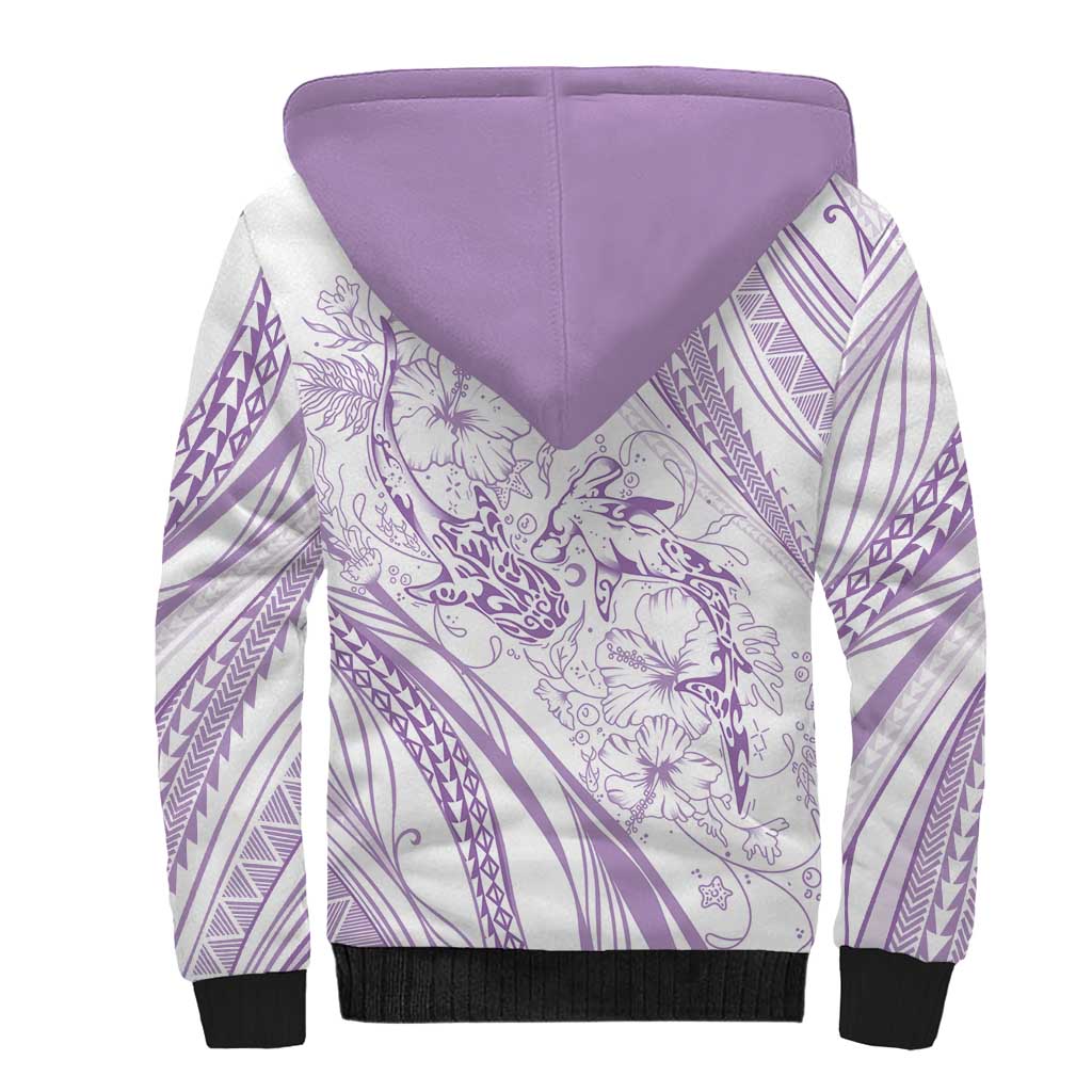 Sharks Couple Dreamy Polynesians Floral Sea Sherpa Hoodie Lilac LT7 - Polynesian Pride