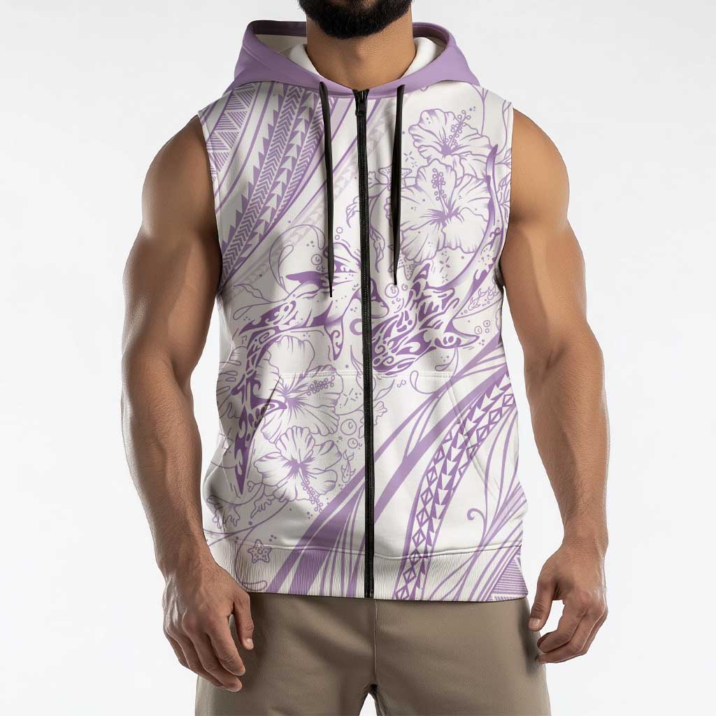 Sharks Couple Dreamy Polynesians Floral Sea Sleeveless Zip Hoodie Lilac LT7 - Polynesian Pride