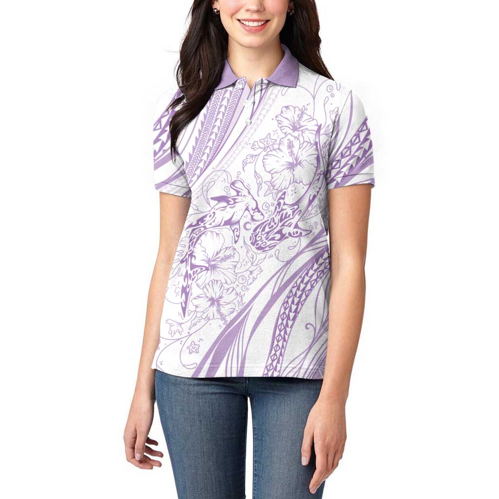 Sharks Couple Dreamy Polynesians Floral Sea Women Polo Shirt Lilac LT7 - Polynesian Pride