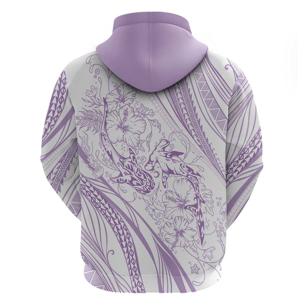Sharks Couple Dreamy Polynesians Floral Sea Zip Hoodie Lilac - Polynesian Pride