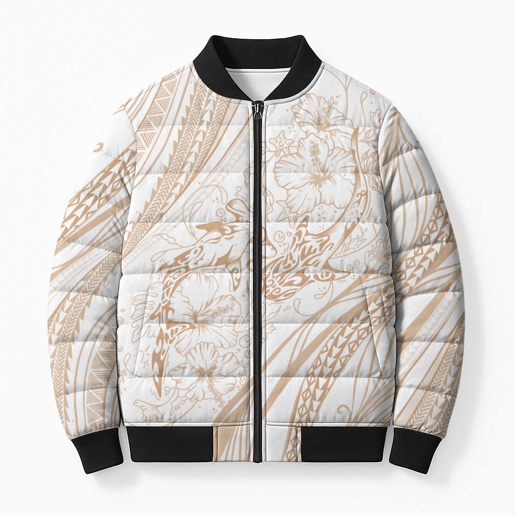 Sharks Couple Dreamy Polynesians Floral Sea Bomber Puffer Jacket Hazel - Polynesian Pride