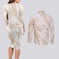 Sharks Couple Dreamy Polynesians Floral Sea Couples Matching Long Sleeve Bodycon Dress and Long Sleeve Button Shirt Hazel LT7 - Polynesian Pride
