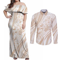 Sharks Couple Dreamy Polynesians Floral Sea Couples Matching Off Shoulder Maxi Dress and Long Sleeve Button Shirt Hazel LT7 Hazel - Polynesian Pride