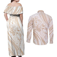 Sharks Couple Dreamy Polynesians Floral Sea Couples Matching Off Shoulder Maxi Dress and Long Sleeve Button Shirt Hazel LT7 - Polynesian Pride