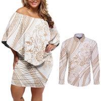 Sharks Couple Dreamy Polynesians Floral Sea Couples Matching Off Shoulder Short Dress and Long Sleeve Button Shirt Hazel LT7 Hazel - Polynesian Pride