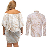 Sharks Couple Dreamy Polynesians Floral Sea Couples Matching Off Shoulder Short Dress and Long Sleeve Button Shirt Hazel LT7 - Polynesian Pride