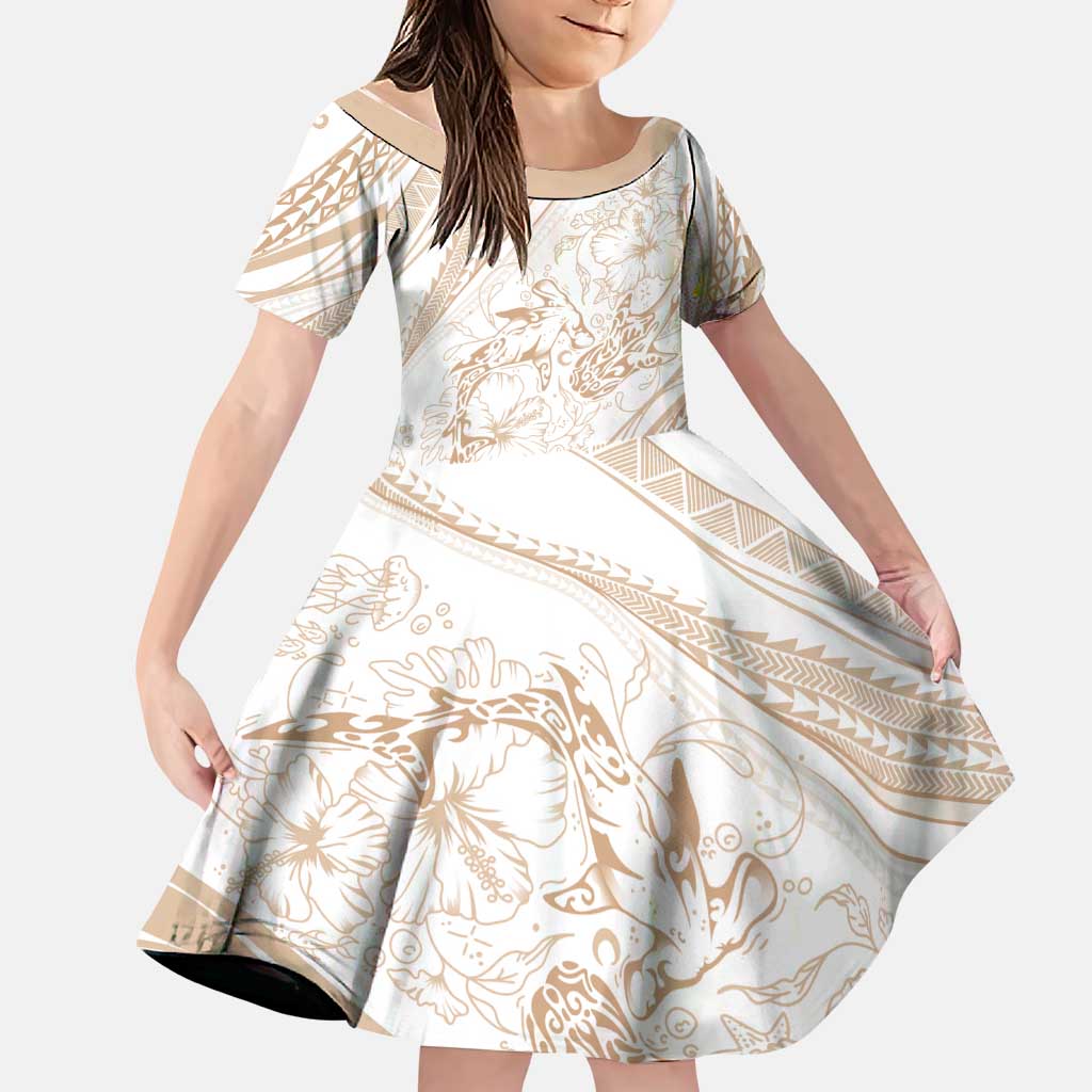Sharks Couple Dreamy Polynesians Floral Sea Family Matching Mermaid Dress and Hawaiian Shirt Hazel LT7 Daughter's Dress Hazel - Polynesian Pride