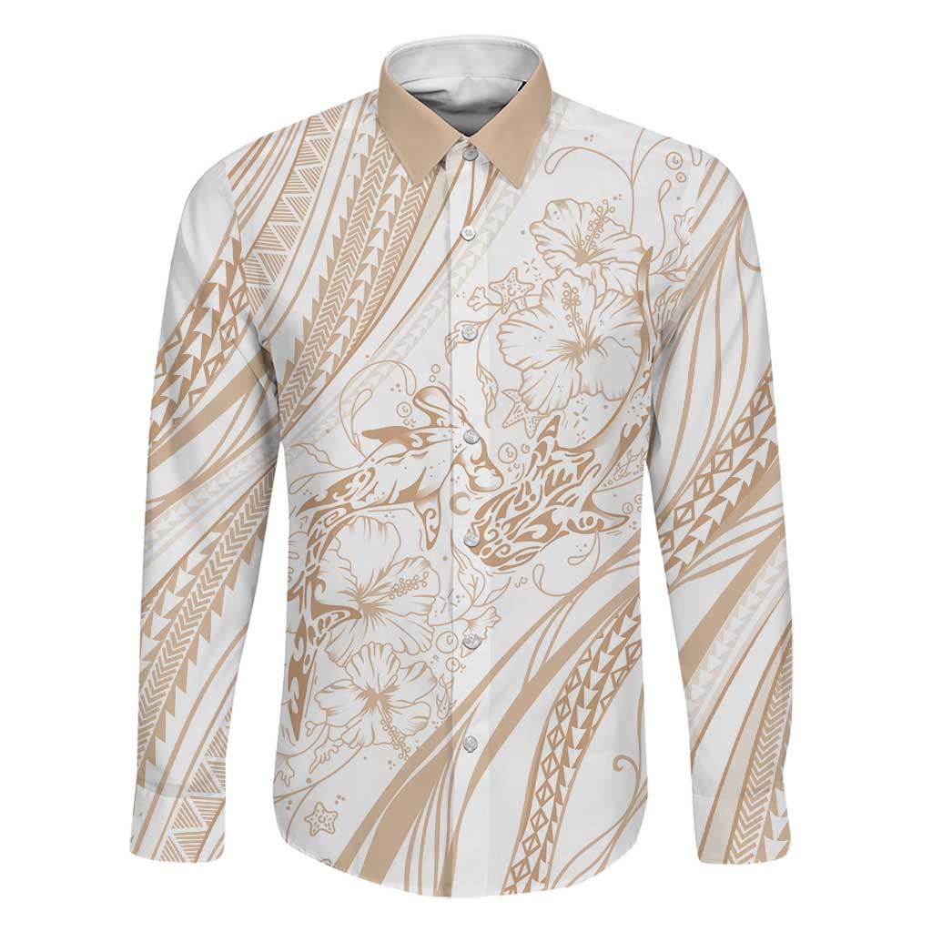 Sharks Couple Dreamy Polynesians Floral Sea Family Matching Off Shoulder Short Dress and Hawaiian Shirt Hazel LT7 Dad's Shirt - Long Sleeve Hazel - Polynesian Pride
