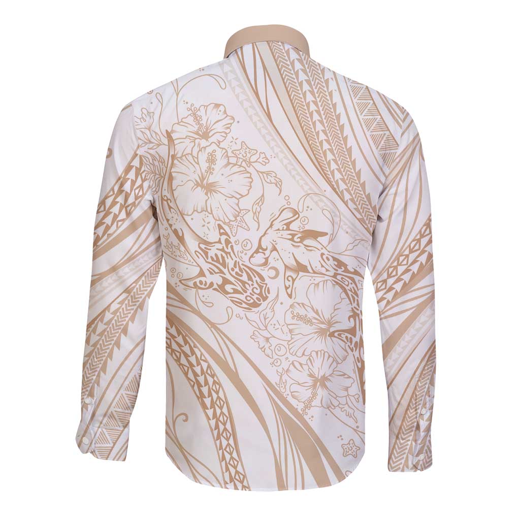Sharks Couple Dreamy Polynesians Floral Sea Long Sleeve Button Shirt Hazel - Polynesian Pride