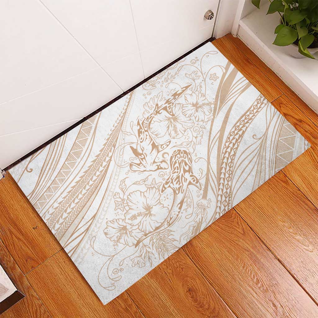 Sharks Couple Dreamy Polynesians Floral Sea Rubber Doormat Hazel - Polynesian Pride