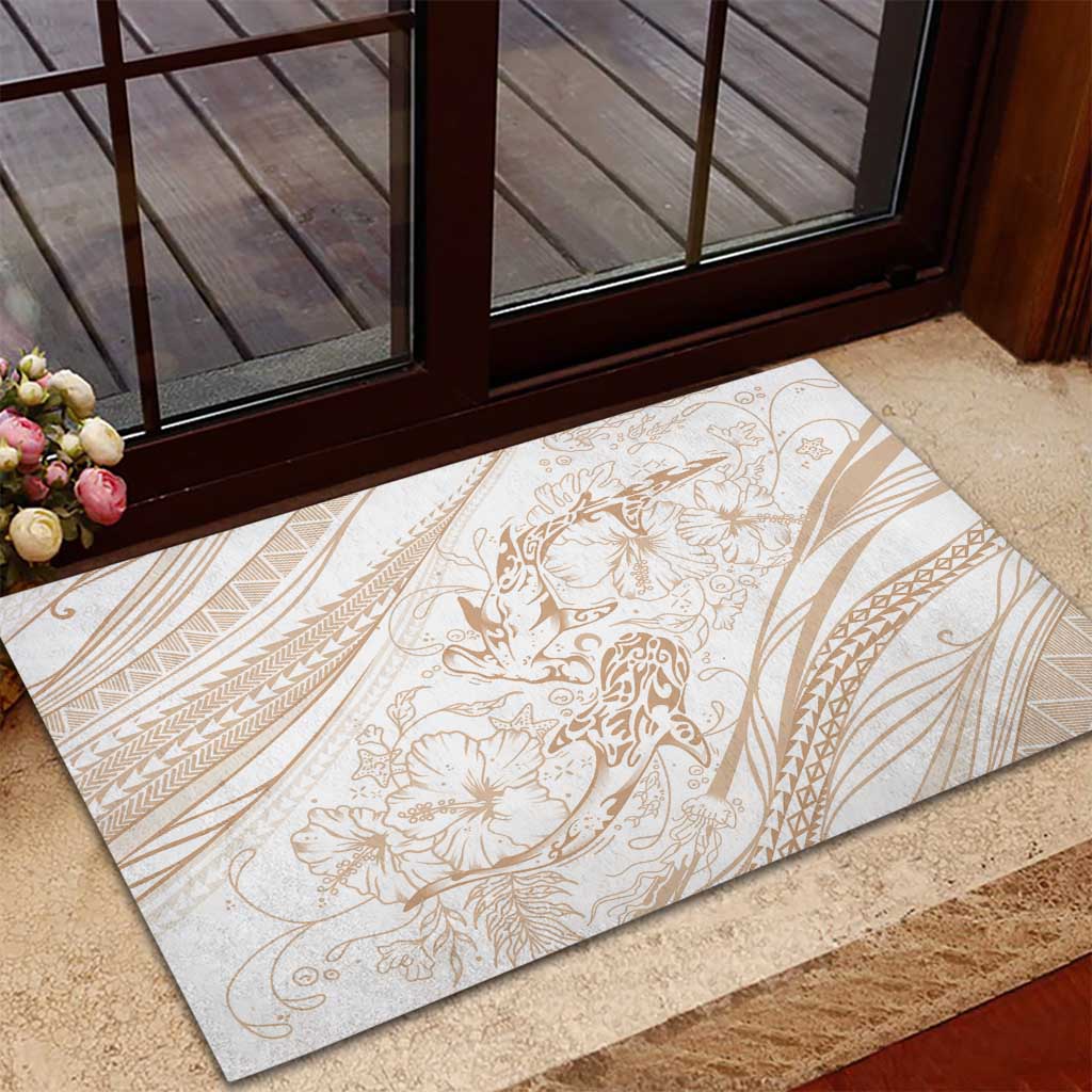 Sharks Couple Dreamy Polynesians Floral Sea Rubber Doormat Hazel - Polynesian Pride