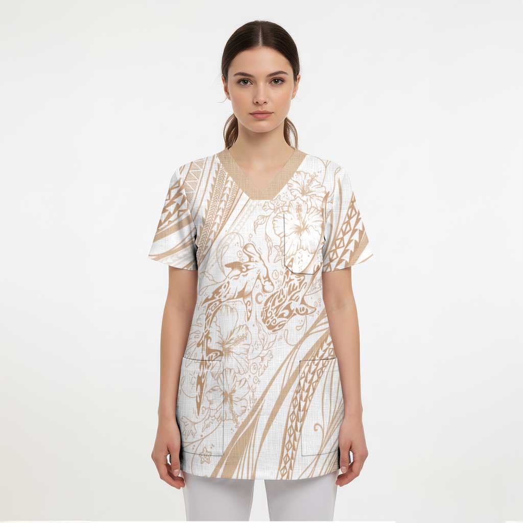 Sharks Couple Dreamy Polynesians Floral Sea Scrub Top Hazel - Polynesian Pride