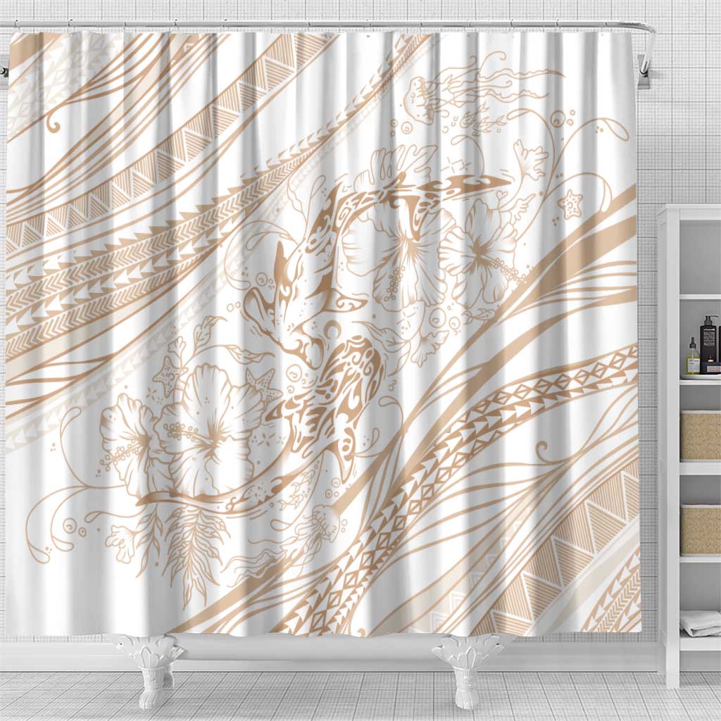 Sharks Couple Dreamy Polynesians Floral Sea Shower Curtain Hazel - Polynesian Pride