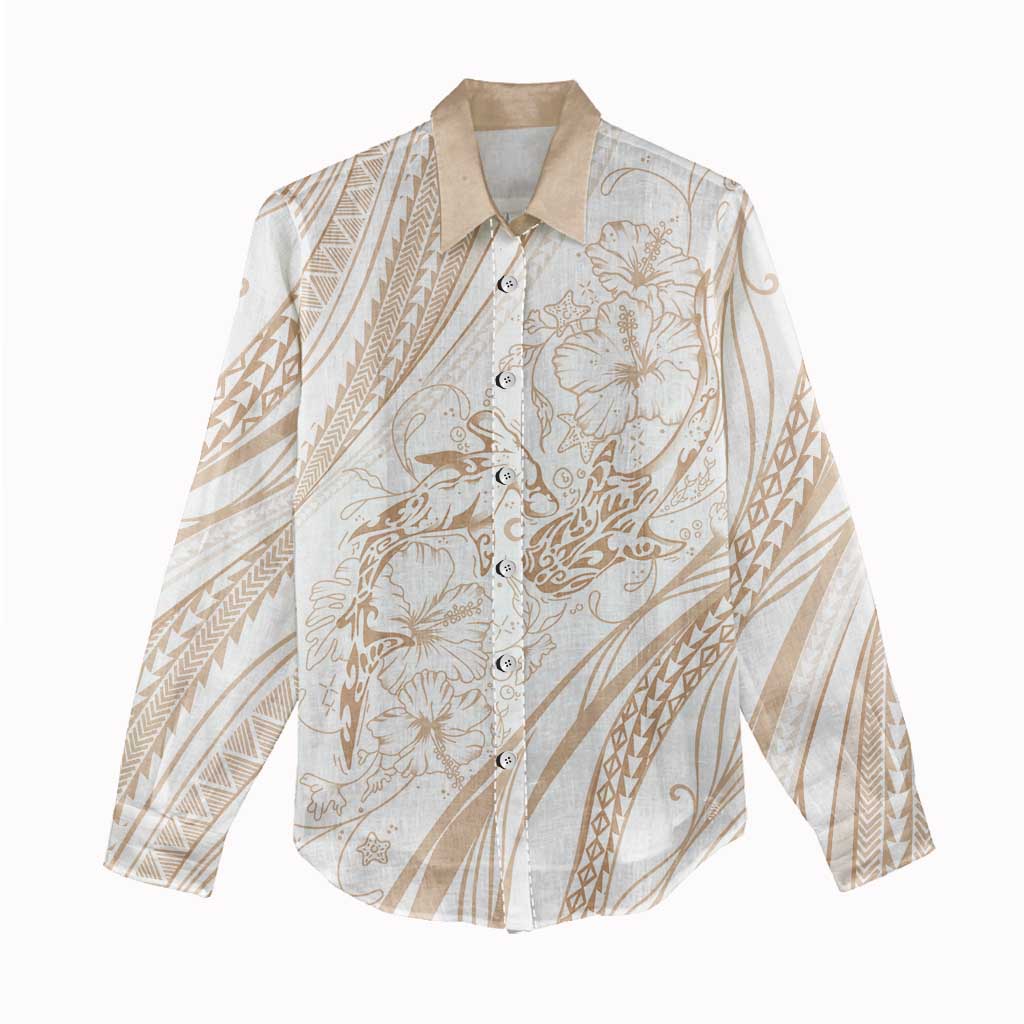 Sharks Couple Dreamy Polynesians Floral Sea Women Casual Shirt Hazel LT7 - Polynesian Pride