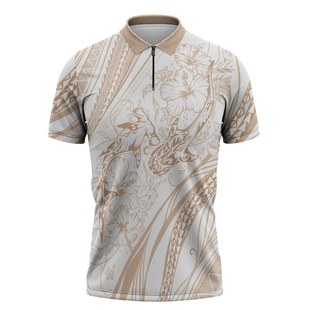 Sharks Couple Dreamy Polynesians Floral Sea Zipper Polo Shirt Hazel - Polynesian Pride