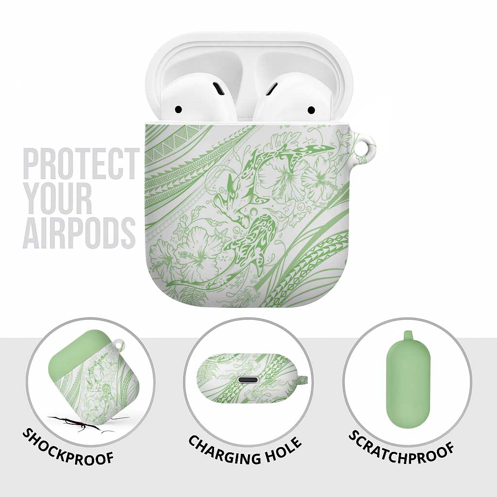 Sharks Couple Dreamy Polynesians Floral Sea AirPods Case Emerald - Polynesian Pride
