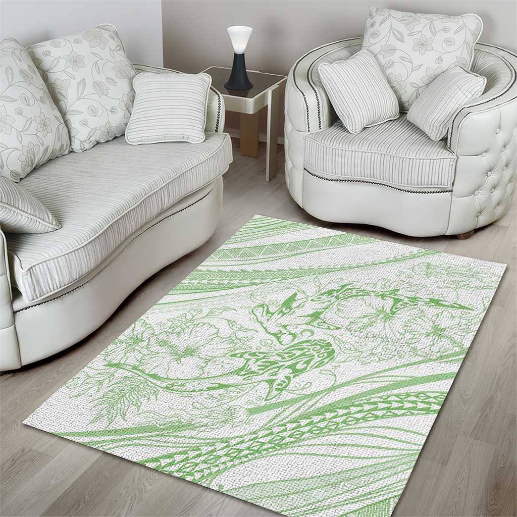 Sharks Couple Dreamy Polynesians Floral Sea Area Rug Emerald - Polynesian Pride