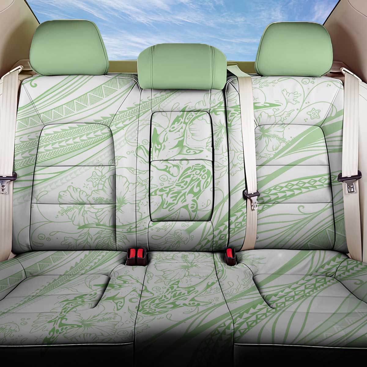 Sharks Couple Dreamy Polynesians Floral Sea Back Car Seat Cover Emerald - Polynesian Pride