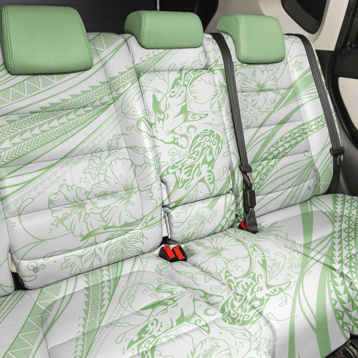 Sharks Couple Dreamy Polynesians Floral Sea Back Car Seat Cover Emerald - Polynesian Pride