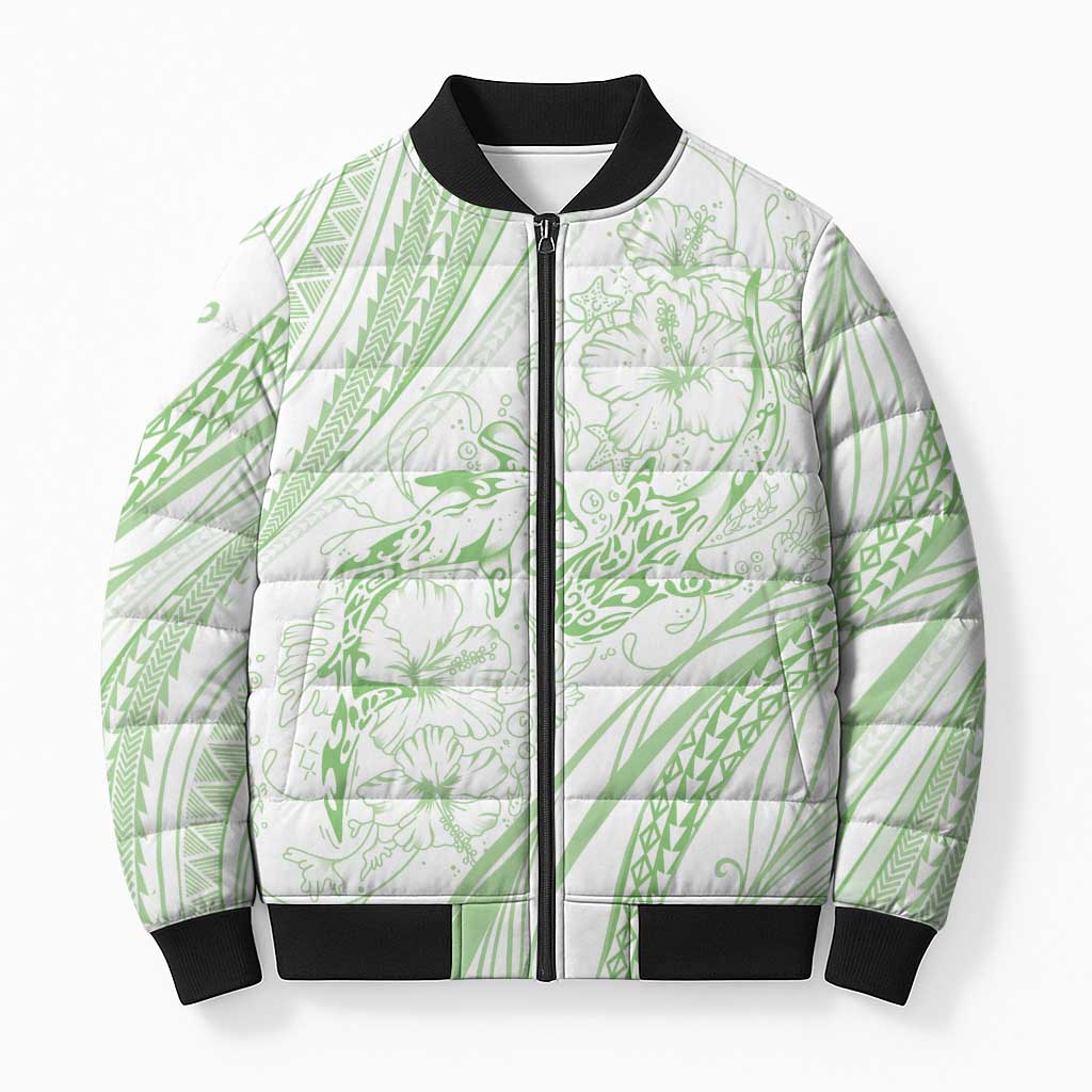 Sharks Couple Dreamy Polynesians Floral Sea Bomber Puffer Jacket Emerald - Polynesian Pride