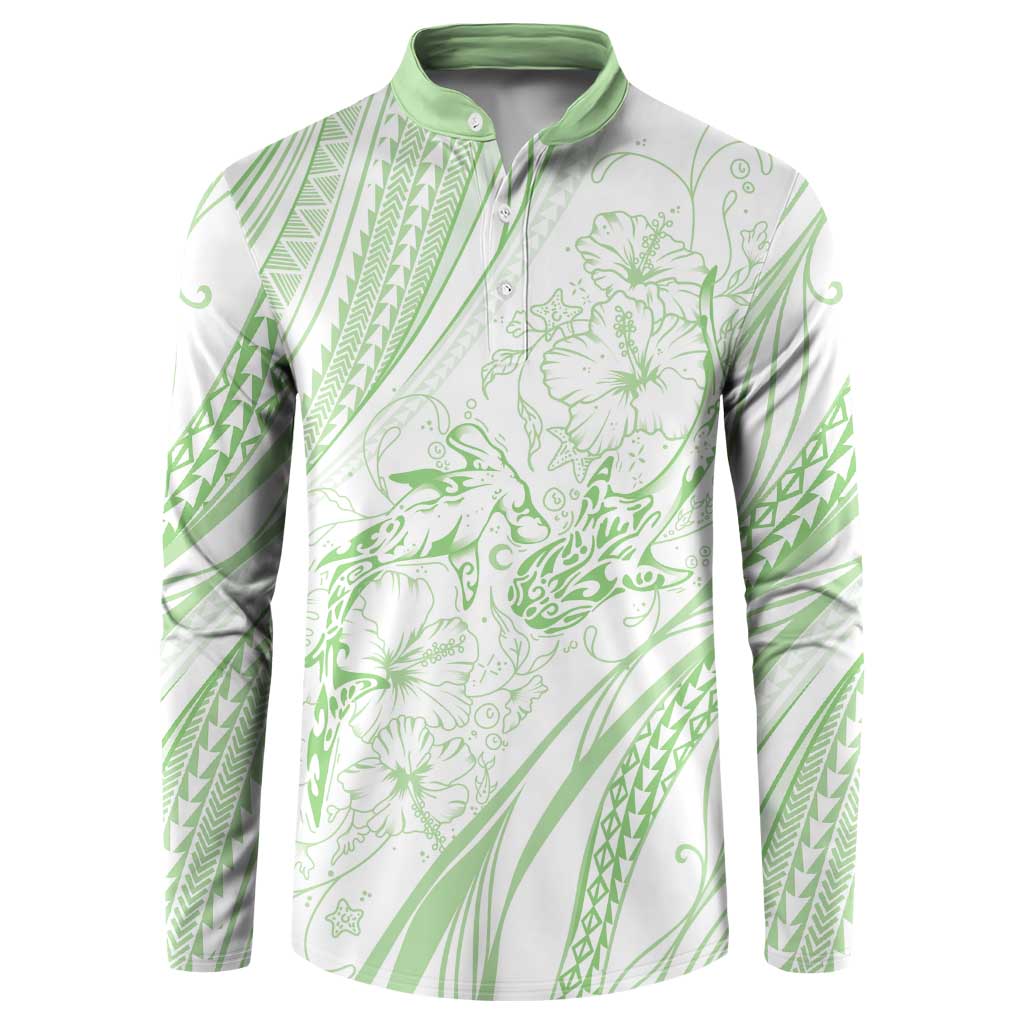 Sharks Couple Dreamy Polynesians Floral Sea Button Sweatshirt Emerald - Polynesian Pride