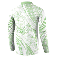 Sharks Couple Dreamy Polynesians Floral Sea Button Sweatshirt Emerald - Polynesian Pride