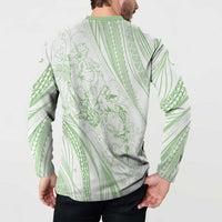 Sharks Couple Dreamy Polynesians Floral Sea Button Sweatshirt Emerald - Polynesian Pride