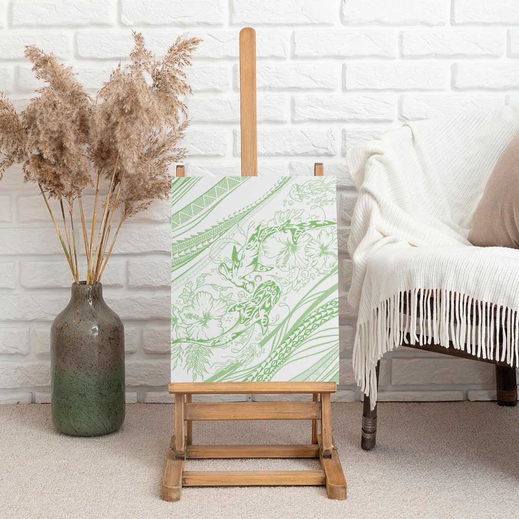 Sharks Couple Dreamy Polynesians Floral Sea Canvas Wall Art Emerald - Polynesian Pride