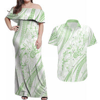 Sharks Couple Dreamy Polynesians Floral Sea Couples Matching Off Shoulder Maxi Dress and Hawaiian Shirt Emerald LT7 Emerald - Polynesian Pride