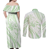 Sharks Couple Dreamy Polynesians Floral Sea Couples Matching Off Shoulder Maxi Dress and Long Sleeve Button Shirt Emerald LT7 - Polynesian Pride