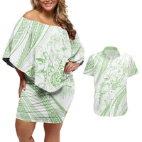 Sharks Couple Dreamy Polynesians Floral Sea Couples Matching Off Shoulder Short Dress and Hawaiian Shirt Emerald LT7 Emerald - Polynesian Pride