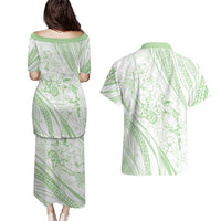 Sharks Couple Dreamy Polynesians Floral Sea Couples Matching Puletasi and Hawaiian Shirt Emerald LT7 - Polynesian Pride