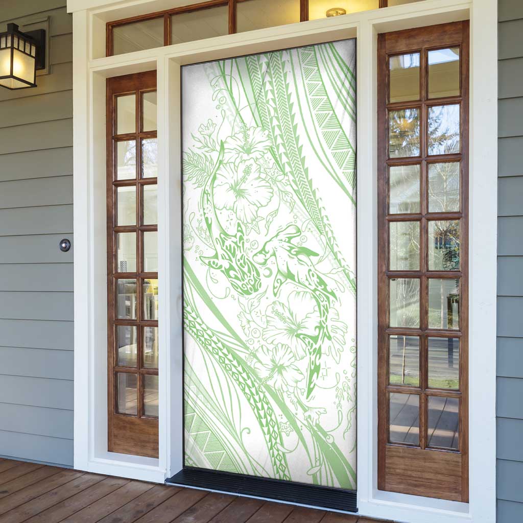 Sharks Couple Dreamy Polynesians Floral Sea Door Cover Emerald - Polynesian Pride