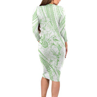 Sharks Couple Dreamy Polynesians Floral Sea Family Matching Long Sleeve Bodycon Dress and Hawaiian Shirt Emerald LT7 - Polynesian Pride
