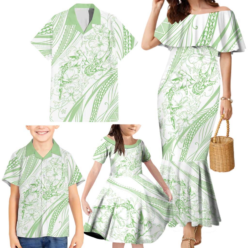 Sharks Couple Dreamy Polynesians Floral Sea Family Matching Mermaid Dress and Hawaiian Shirt Emerald LT7 - Polynesian Pride