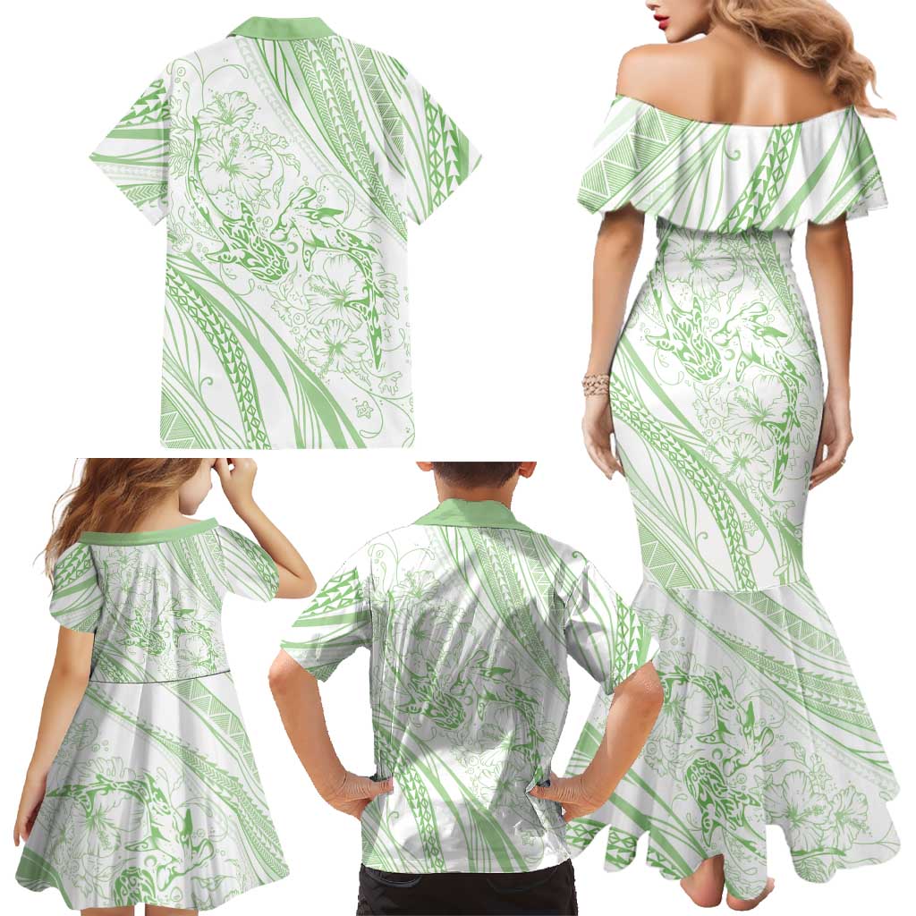 Sharks Couple Dreamy Polynesians Floral Sea Family Matching Mermaid Dress and Hawaiian Shirt Emerald LT7 - Polynesian Pride