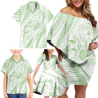 Sharks Couple Dreamy Polynesians Floral Sea Family Matching Off Shoulder Short Dress and Hawaiian Shirt Emerald LT7 - Polynesian Pride