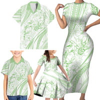 Sharks Couple Dreamy Polynesians Floral Sea Family Matching Short Sleeve Bodycon Dress and Hawaiian Shirt Emerald LT7 - Polynesian Pride