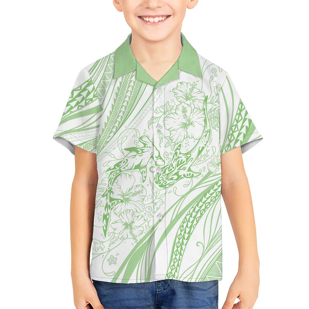 Sharks Couple Dreamy Polynesians Floral Sea Family Matching Short Sleeve Bodycon Dress and Hawaiian Shirt Emerald LT7 Son's Shirt Emerald - Polynesian Pride