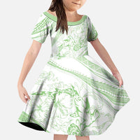 Sharks Couple Dreamy Polynesians Floral Sea Family Matching Summer Maxi Dress and Hawaiian Shirt Emerald LT7 Daughter's Dress Emerald - Polynesian Pride