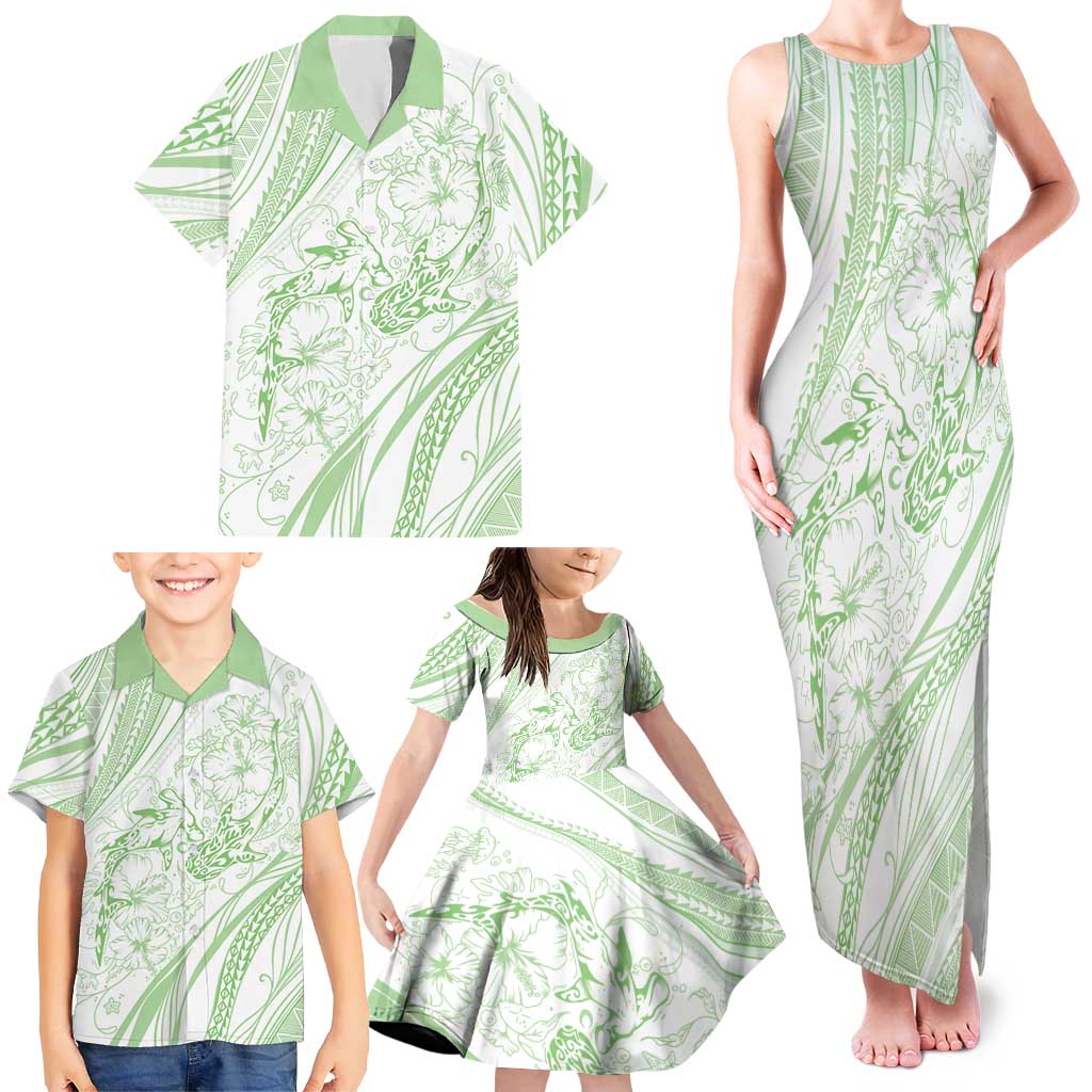 Sharks Couple Dreamy Polynesians Floral Sea Family Matching Tank Maxi Dress and Hawaiian Shirt Emerald LT7 - Polynesian Pride