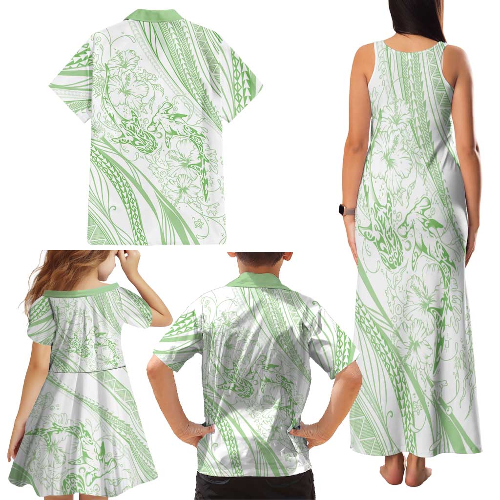 Sharks Couple Dreamy Polynesians Floral Sea Family Matching Tank Maxi Dress and Hawaiian Shirt Emerald LT7 - Polynesian Pride