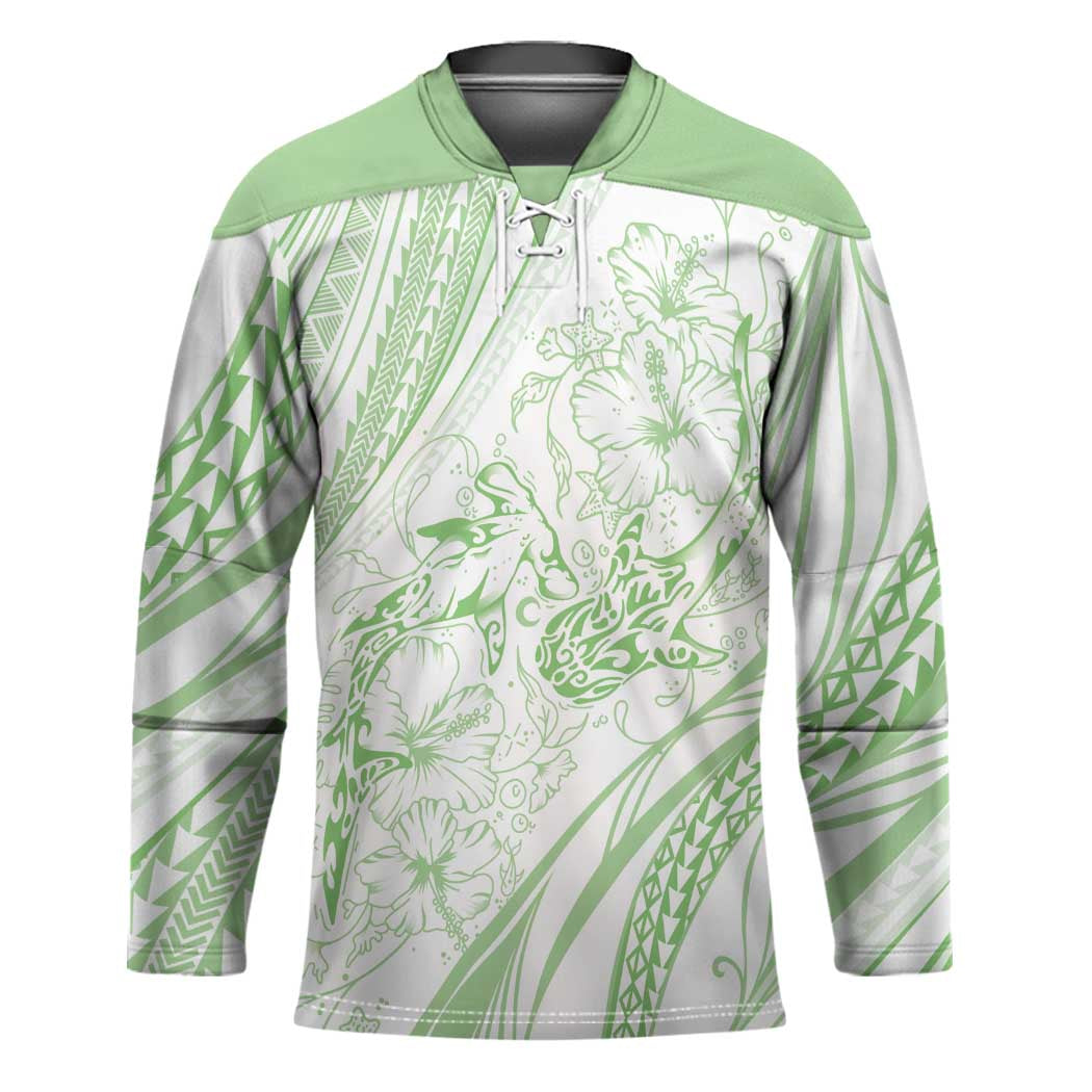 Sharks Couple Dreamy Polynesians Floral Sea Hockey Jersey Emerald LT7 Unisex Emerald - Polynesian Pride