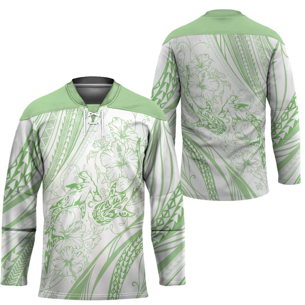 Sharks Couple Dreamy Polynesians Floral Sea Hockey Jersey Emerald LT7 - Polynesian Pride