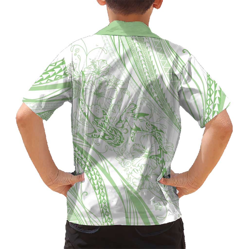 Sharks Couple Dreamy Polynesians Floral Sea Kid Hawaiian Shirt Emerald - Polynesian Pride