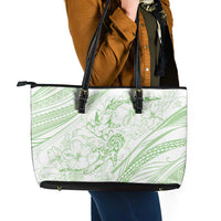 Sharks Couple Dreamy Polynesians Floral Sea Leather Tote Bag Emerald LT7 - Polynesian Pride
