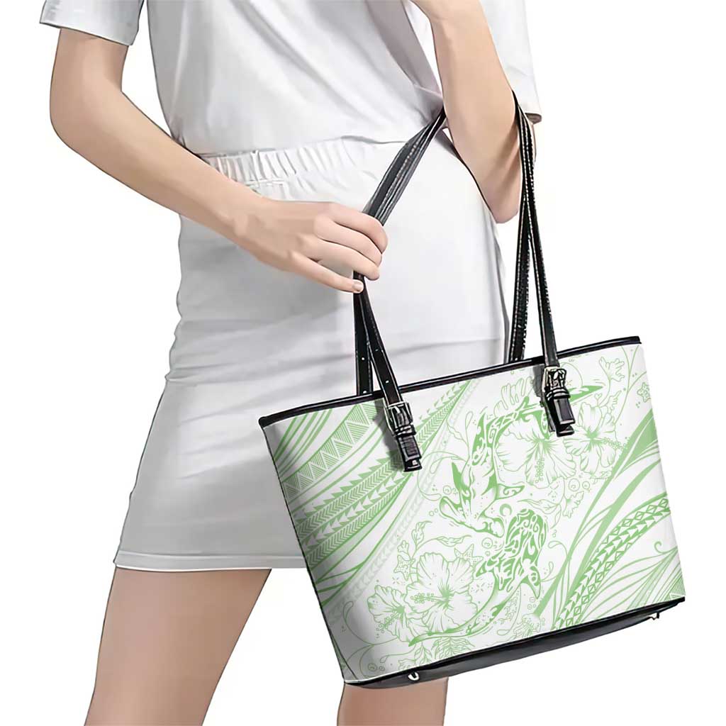 Sharks Couple Dreamy Polynesians Floral Sea Leather Tote Bag Emerald LT7 - Polynesian Pride