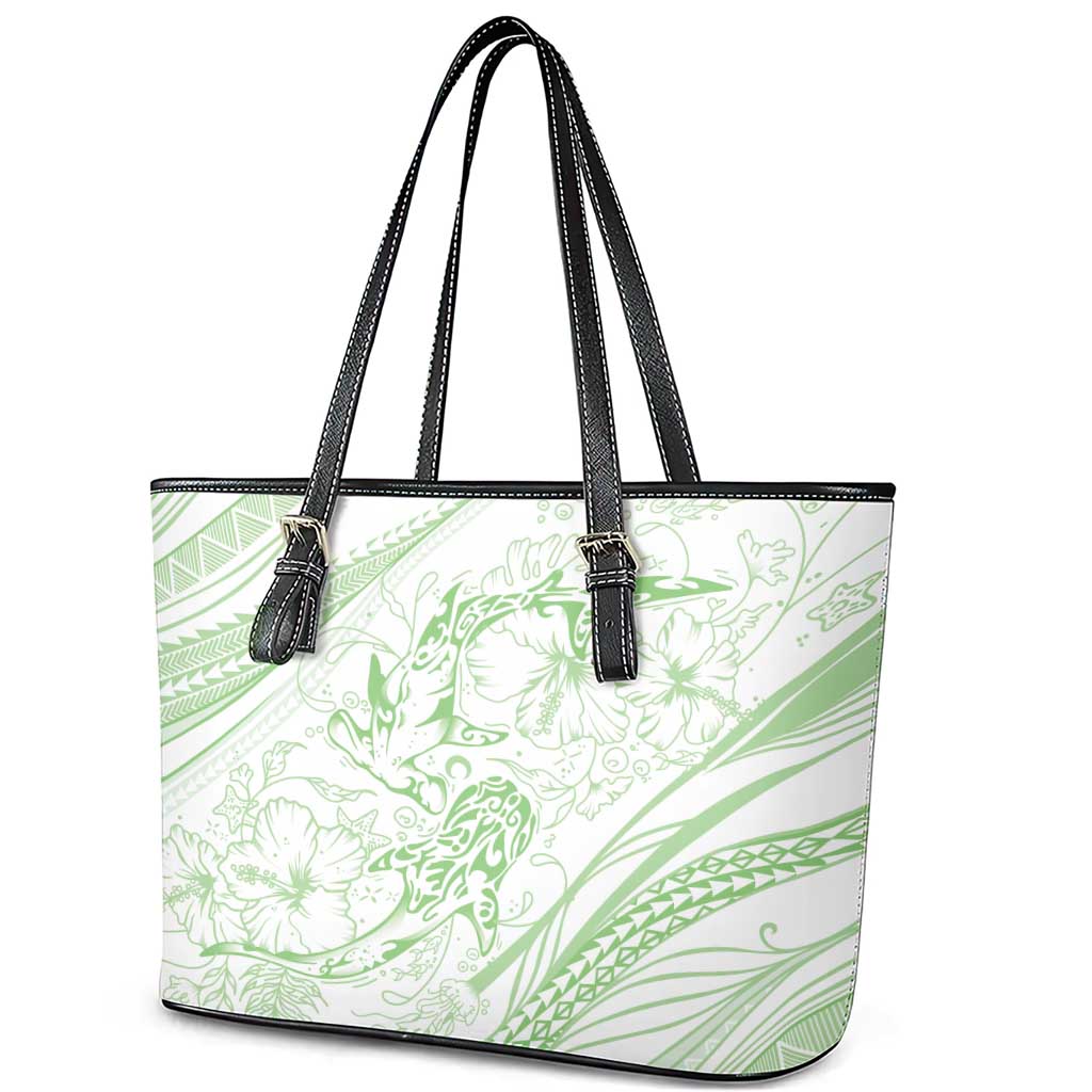 Sharks Couple Dreamy Polynesians Floral Sea Leather Tote Bag Emerald LT7 - Polynesian Pride